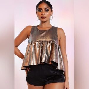 ZARA Gold Metallic Ruffle Top NEW Medium Party Going Out